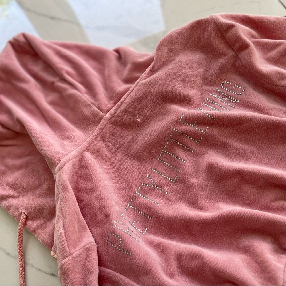 PrettyLittleThing Pink Velour Cropped Hoodie